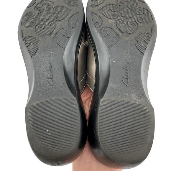 Clarks Slip On Mule Leather Pewter Sandal Heel Size 8M - Picture 5 of 5